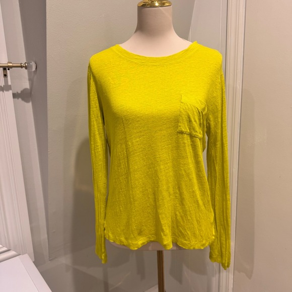 J.Crew Tops - J.Crew Chartreuse Linen Long Sleeve Pocket Tee | Size M
